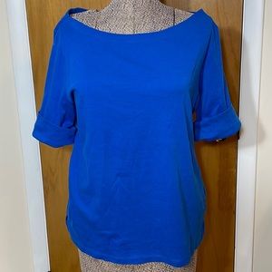 Lauren Ralph Lauren Womens XL Boat Neck Blouse Cuffed Sleeves Zipper Accents